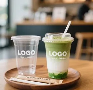 Disposable Plastic Pet Cups for Sealing Machine on-The-Go for Boba Bubble Milk Tea Juice