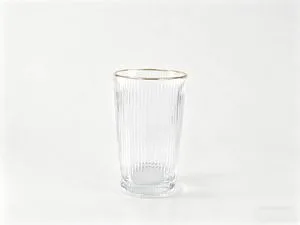 Gold Rim Custom Logo 400ml Straight Sided Clear Glass Tumbler Square Base Drinking Water Cup Home Kitchen Glassware
