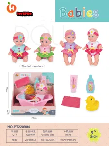 9"Baby Doll with Bath Toys Set Accessories with IC for Plastic Doll