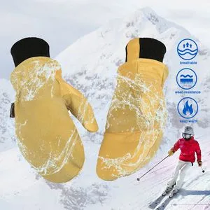 Winter Waterproof Warm Snowboarding Pigskin Leather Ski Mittens Gloves Manufacturer