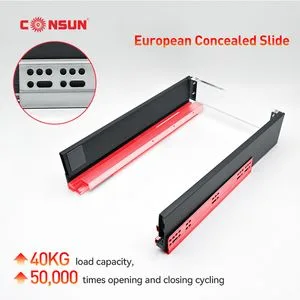 Consun Synchronous Three Fold Concealed Slide Slim Box Drawer System Under Mounted Drawer Slide
