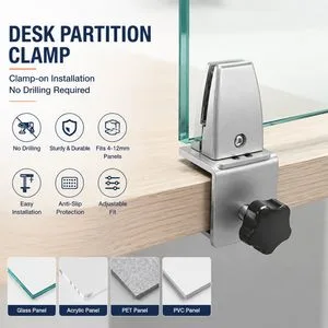 C-Clamp Adjustable Clamp-on Desk Divider Clamp Glass Acrylic Panel Holder Office
