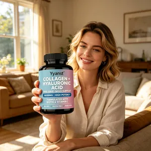 Капсулы коллагена и гиалуроновой кислоты 800mg Высокая концентрация биотина, витамина C, поддержка кожи, волос и ногтей, не содержит ГМО, без глютена, диетическая добавка