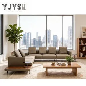 Thin Metal Leg Large L-Shaped Split Leather Lounge Sofa, Interior Furniture