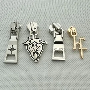 Fashion Zinc Alloy Garment Bags Custom Golden Logo Engraved Shoe Cltohing Metal Zipper Slider Zip Puller