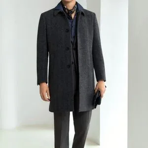 Factory Price Slim Long-Pattern Fashion Men's Collared Coat
