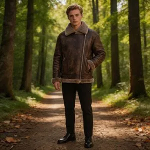 Men's 2026 Faux Shearling Aviator Jacket Thick Warm Black Leather Winter Outerwear
