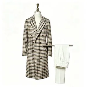 Winter Brown Classic Plaid Long Textured Men Coat