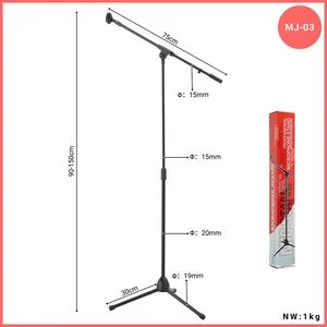 Mj-03 Adjustable Tripod Boom Microphone Stand Foldable & Portable