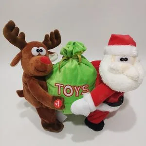 X'mas Hot-Selling Singing & Dancing Classic Santa & Reindeer Plush Toys with Gift for All Years