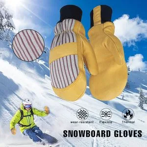 Premium Pigskin Insulated Snowboard Gloves Men's Women's Real Leather Winter Ski Mittens