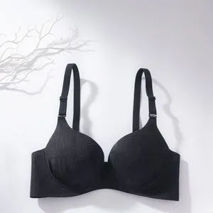 One Piece Solid Color Women Shoulder Strap Adjustable Gathering Large Cup Bra