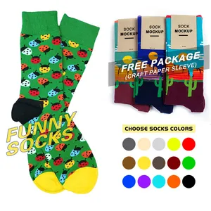 Free Sample Custom Men Cotton Socks Stocking Calcetines Happy Funny Crew Socks