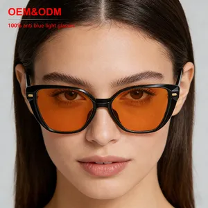 Bestseller Classic Tr90 Acetate Temple Optical Frame Yellow Red Orange Lens Custom Unisex 100% Anti Blue Light Blocking Glasses