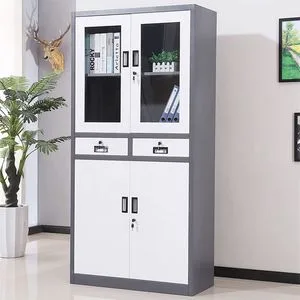 Library Archive Adjustable Robust Steel Glass Doors Filing Cabinet with 2 Drawers