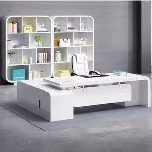New Luxury Modern Simple Elegant Office Furniture White Wooden Boss Desk