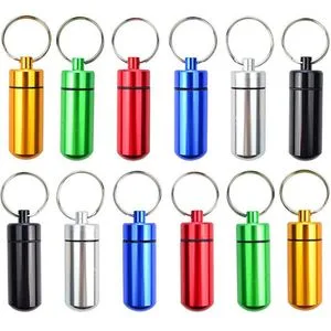 Factory Supply 48mm Long Aluminum Alloy Keychain Mini Portable Metal Pill Bottle