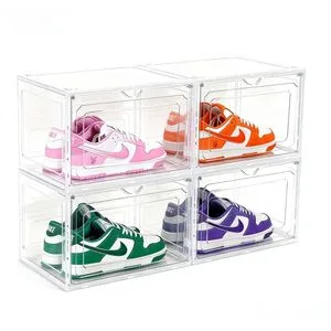 Space-Saving Magnetic Stackable Shoe Box - Clear Transparent Organizer for Entryway