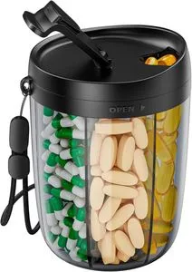 Large Pill Organizer, Supplement Organizer for Holding 6 Various Vitamins, Pill Box Case with Anti-Mixing & Wide Opening Design,