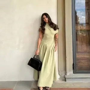Fashion Women's OEM Wholesale Maxi Dresses Mock Neck Cap Sleeve A Line Flared Dress High Quality Long Dresses for Women