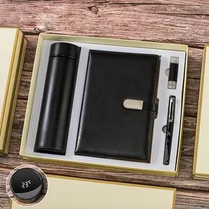 Wholesale Promotional Business Diary Gift Set for VIP Customers A5 PU Leather Hardcover Notebook with Thermos Cup and Mental Pen