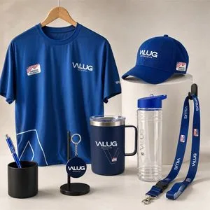 AI-MICH Custom Logo Promotional Gift Set Corporate Giveaway Blue T-shirt Cap Tumbler Bottle for Automotive Brand Promotion
