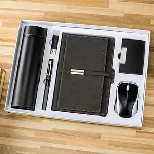 Hot Selling Customized Logo A5 Notebook+Vacuum Flask+USB Flash Drive+Pen+Speaker+Wireless Mouse Luxury Gift Set Business