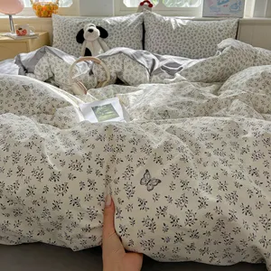2026 New Twin Bedding Set Flower-Printing Comfortable Anti-Static Polyester 4-Piece Duvet Cover with Pillowcase Bedding Sets