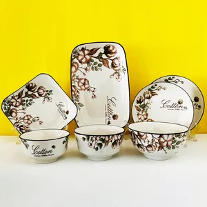 Dinner Set Bowl Soup Dinner Plate Cotton Stamp Porcelainware Ceramic Tableware