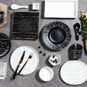 12-Piece Set of Stone-Patterned Ceramic Tableware with High-Quality Modern Design