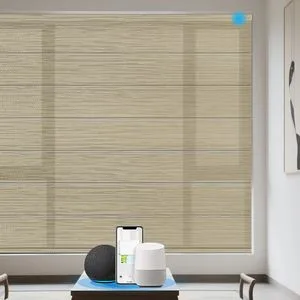 Motorized Double Layer Roman Blind with Vertical Stripe for Bathroom and Kitchen
