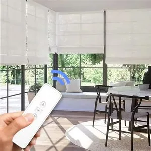 Automatic Roman Blinds Fabric Plaid Smart Motorized Roller Roman Blinds
