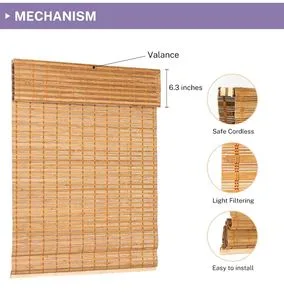 Cordless Bamboo Roman Window Curtains Blinds