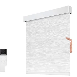 Luxury Motorized French Window Roller Blind Tuya APP Control Built-in Installation Horizontal Fabric Shades Traditional
