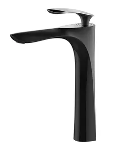 Innada Taller Lavatory Brass Faucet Mixer Fixture Plumbing with Matte Black Finishing Bathroom Matte Black Sink Faucet (NA13406-MB)