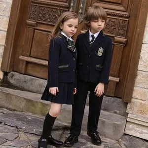 China Manufacturer British Style Kids School Uniform Blazer Set Custom Design Skirt Pants Embroidery Logo for International School