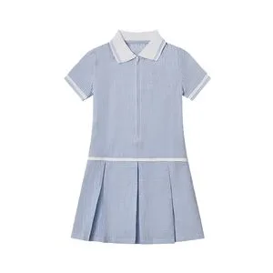 School Uniform Girls Zip Front Pinafores Pleated School Jumper Short Sleeve Dress