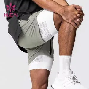 OEM ODM Custom High Quality Active Athletic Training Double Layer Pockets Mens 2 in 1 Fitness Workout Sports Running Gym Shorts