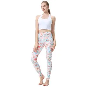Cute Pink Printed Yoga Leggings Women's Stretchable Elastic High-Waist Yoga Pants