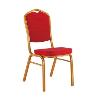 Gold Metal Red Upholstered Hall Party Wedding Hotel Restaurant Event Banquet Church Conference Exhibition Dining Stackable Chair
