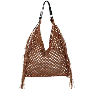 Breathable Hollow Crochet Tote Bag with Inner Liner for Seaside Vacation and Everyday Outings