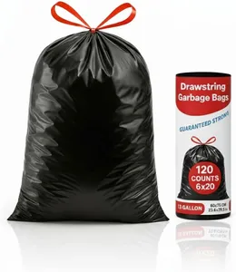 13 Gallon Trash Bags with Drawstring Plastic Garbage Bag