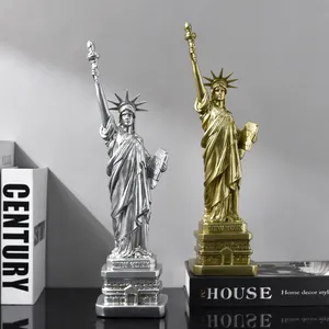 Art Sculptures American Modern Exquisite Elegant Gold Sliver Resin Lady Liberty Statue of Freedom Model for Souvenirs Gifts