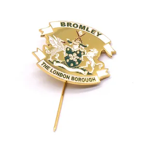 China Factory Custom High Quality Gold Plated Soft Enamel Metal Brass Made Souvenir with Bromley Logo Emblem Badge Used for Collection