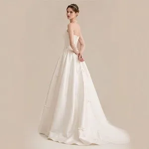 Strapless Satin Wedding Dress with Bow Knot A-Line Bridal Gown with Corset Back Customizable Plus Size Elegant Ivory Bridal Dress