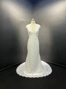 Mermaid Lace Wedding Dress with Low V Neck
