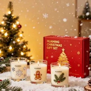Huaming Holiday Glass Jar Candle Gift Set Christmas Scented Vela Candle Home Fragrance Festive Christmas Decoration Christmas Candle