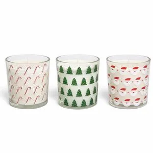 Printed Christmas Scented Candle with Santa Tree and Candy Cane Designs
