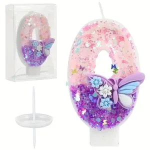 Pink-Purple Gradient Glitter with Butterflies, Creative Cute Best-Selling Birthday Number Candles
