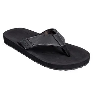 Men's Black Leather-Look Flip Flops, Comfort Cushioned Footbed Thong Slippers for Everyday